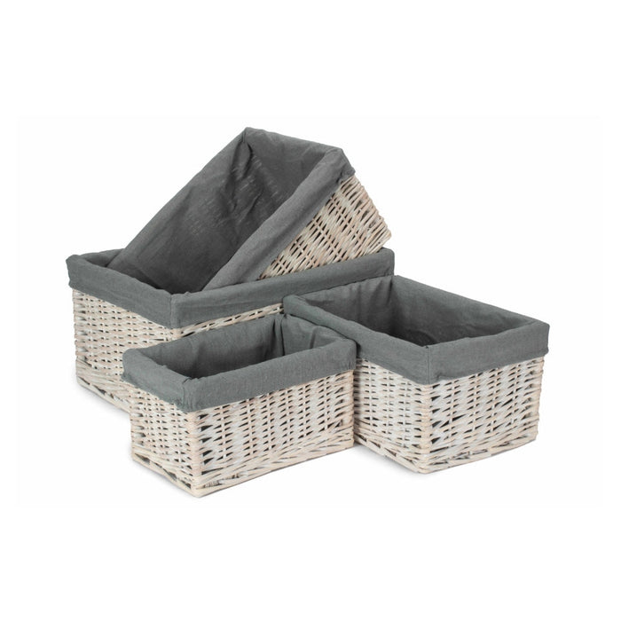 Red Hamper White Wash Grey Lined Open Storage Basket