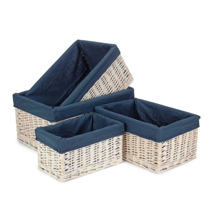 Red Hamper White Wash Navy Lined Open Storage Basket