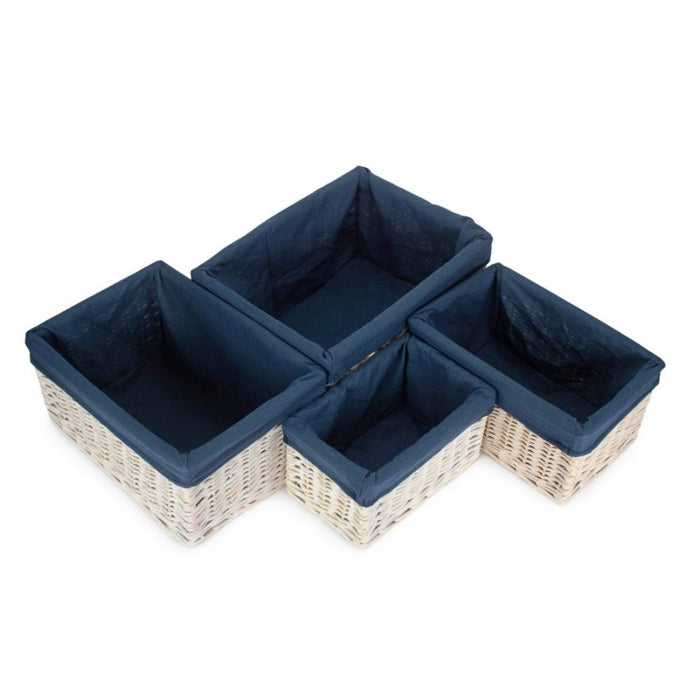Red Hamper White Wash Navy Lined Open Storage Basket