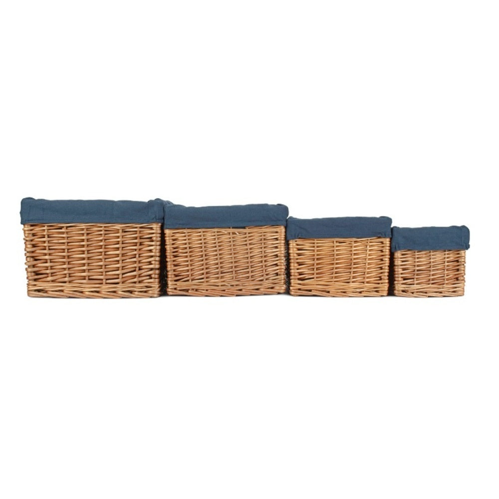Red Hamper Double Steamed Navy Cotton Lined Willow Storage Basket