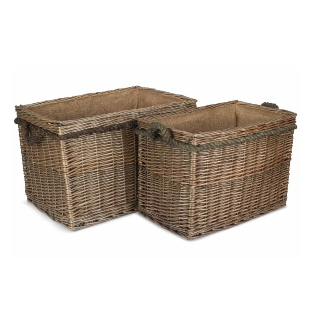 Red Hamper Rectangular Rope Handled Wicker Log Basket