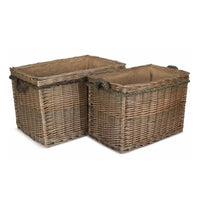 Red Hamper Rectangular Rope Handled Wicker Log Basket