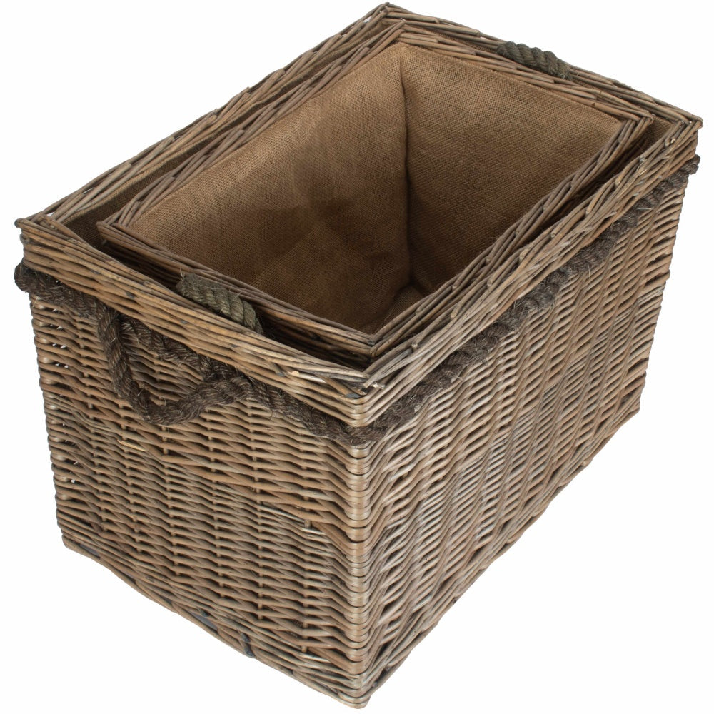 Red Hamper Rectangular Rope Handled Wicker Log Basket