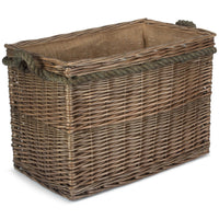 Red Hamper Rectangular Rope Handled Wicker Log Basket