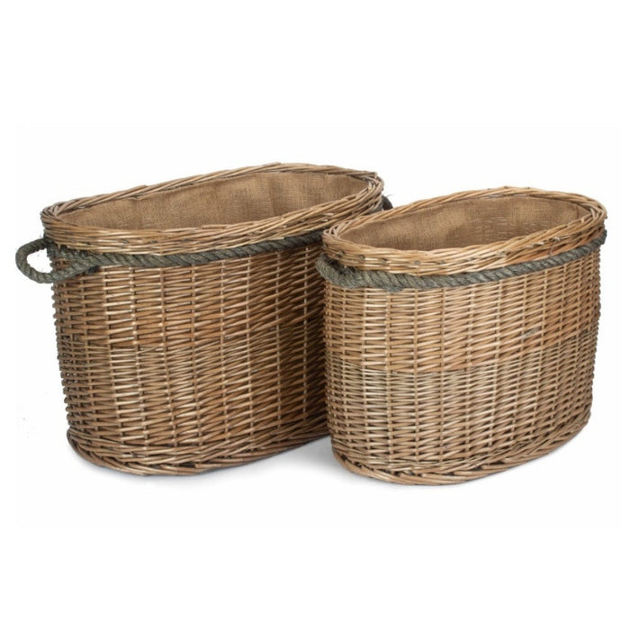 Red Hamper Oval Rope Handled Wicker Log Basket