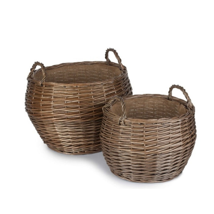 Red Hamper Antique Wash Stumpy Wicker Log Basket
