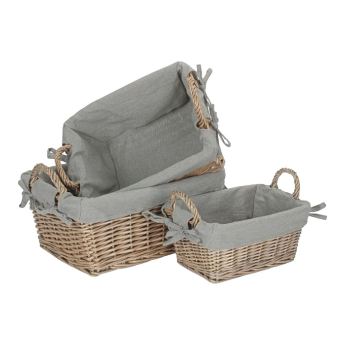 Red Hamper Wicker Antique Wash Finish Handled Grey Cotton Lining Storage Basket