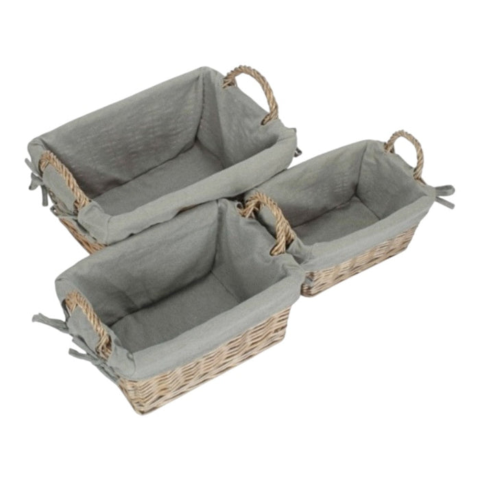 Red Hamper Wicker Antique Wash Finish Handled Grey Cotton Lining Storage Basket