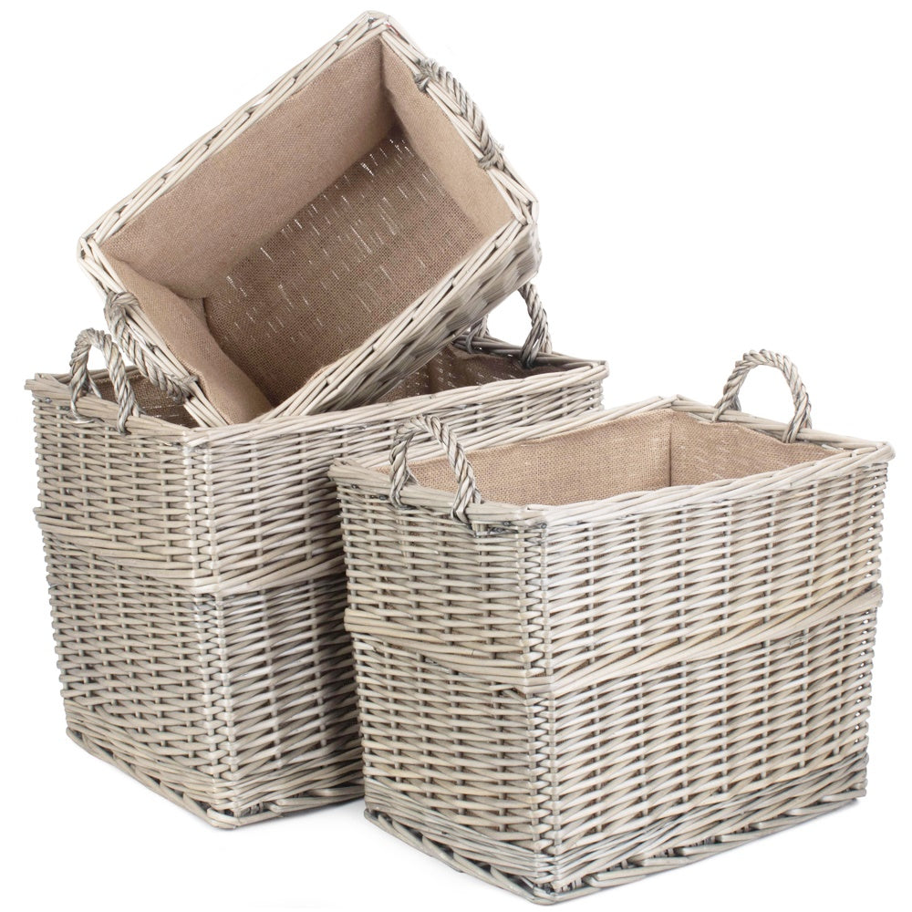 Red Hamper Rectangular Hessian Lined Wicker Log Storage Basket