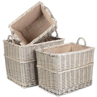 Red Hamper Rectangular Hessian Lined Wicker Log Storage Basket