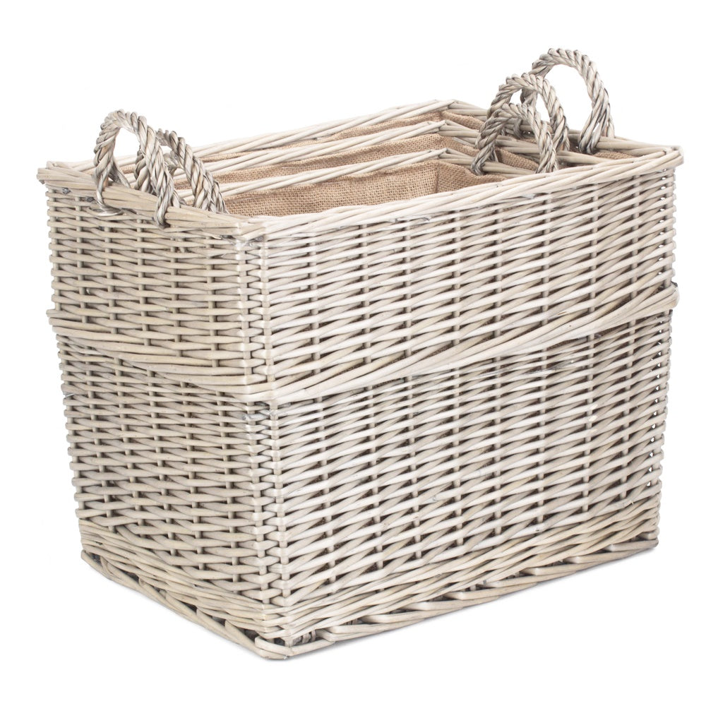 Red Hamper Rectangular Hessian Lined Wicker Log Storage Basket