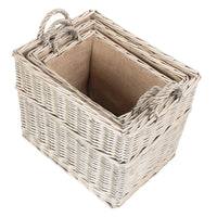Red Hamper Rectangular Hessian Lined Wicker Log Storage Basket