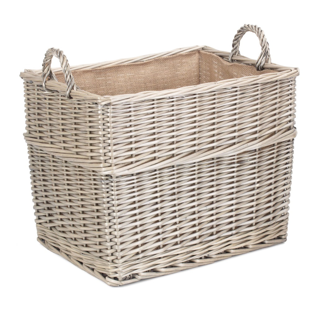 Red Hamper Rectangular Hessian Lined Wicker Log Storage Basket