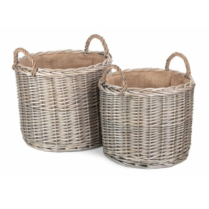 Red Hamper Round Lined Straight-Sided Wicker Log Basket
