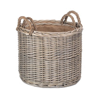 Red Hamper Round Lined Straight-Sided Wicker Log Basket