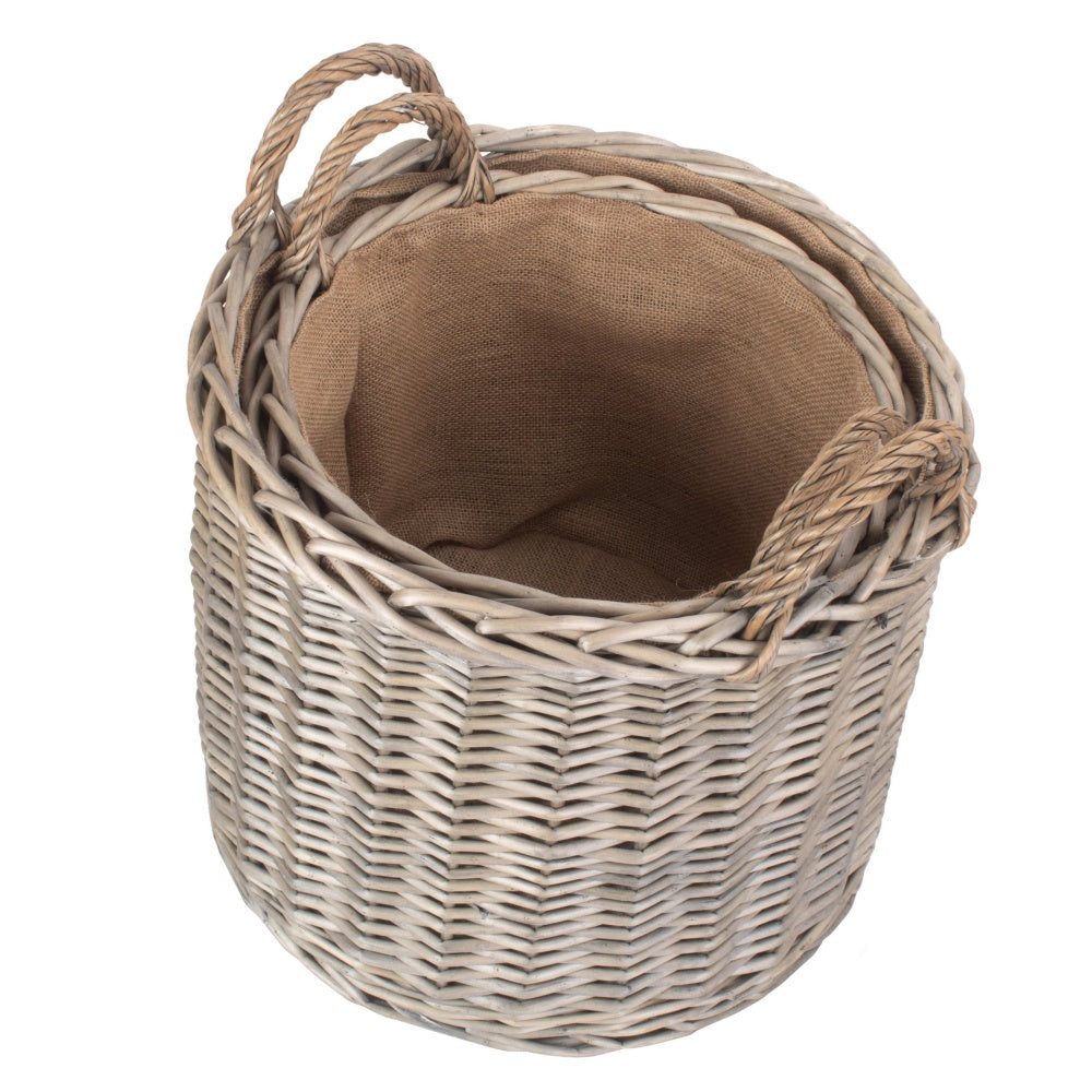 Red Hamper Round Lined Straight-Sided Wicker Log Basket