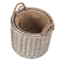Red Hamper Round Lined Straight-Sided Wicker Log Basket
