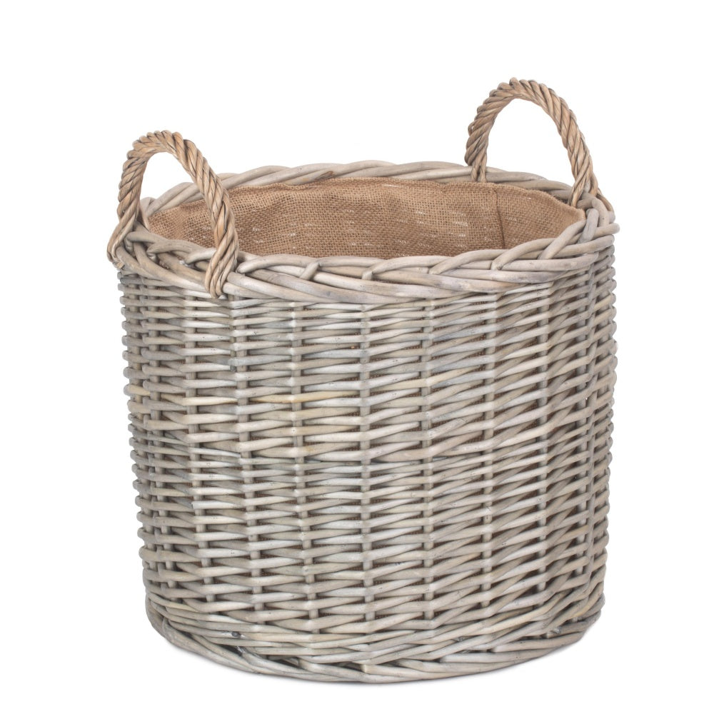 Red Hamper Round Lined Straight-Sided Wicker Log Basket