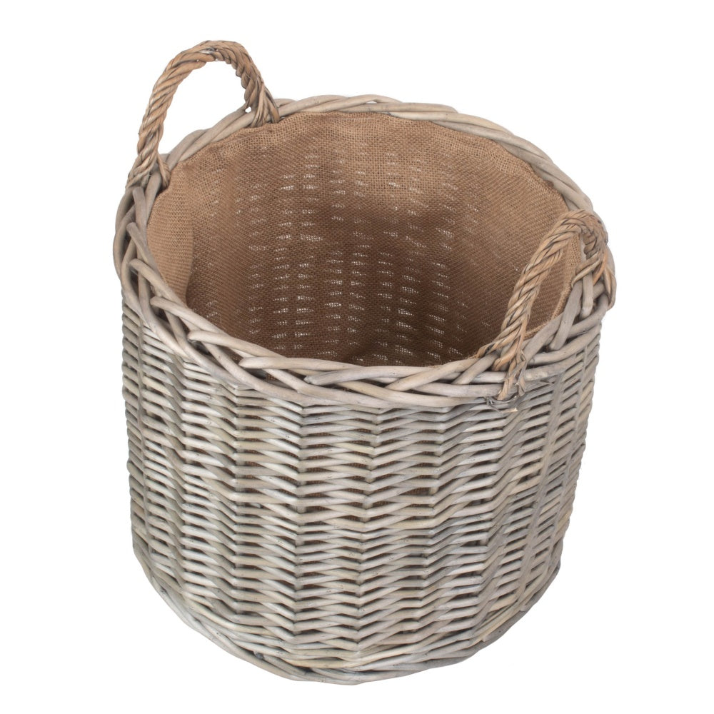 Red Hamper Round Lined Straight-Sided Wicker Log Basket