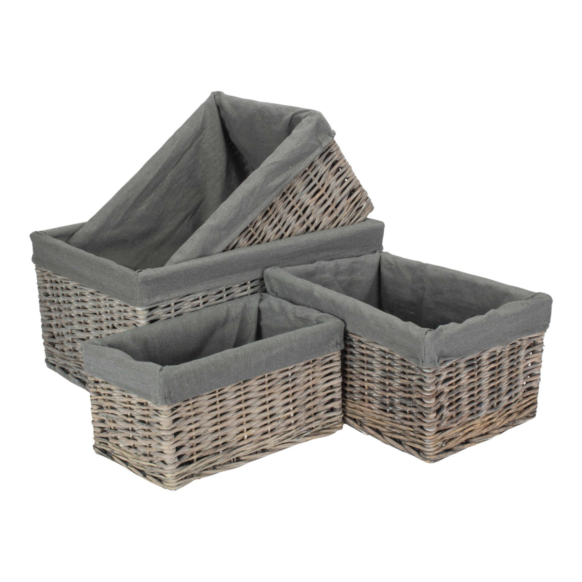 Grey Wash Grey Cotton Lined Willow Storage Baskets