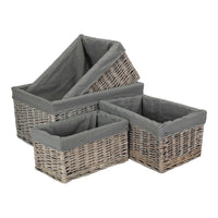 Grey Wash Grey Cotton Lined Willow Storage Baskets
