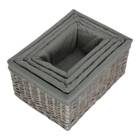 Grey Wash Grey Cotton Lined Willow Storage Baskets