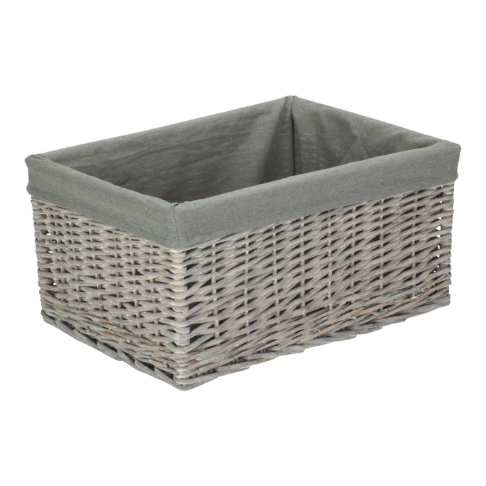 Grey Wash Grey Cotton Lined Willow Storage Baskets