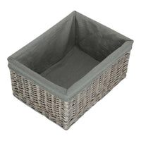 Grey Wash Grey Cotton Lined Willow Storage Baskets