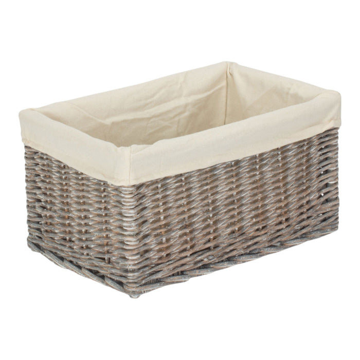 Red Hamper Grey Wash White Cotton Lined Willow Storage Baskets