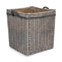 Wicker Grey Wash Square Hessian Lined Log Basket