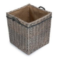 Wicker Grey Wash Square Hessian Lined Log Basket