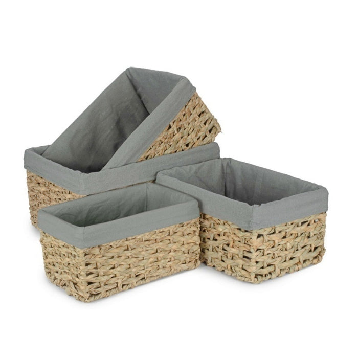 Red Hamper Thatch Grass Woven Storage Basket with Grey Cotton Lining