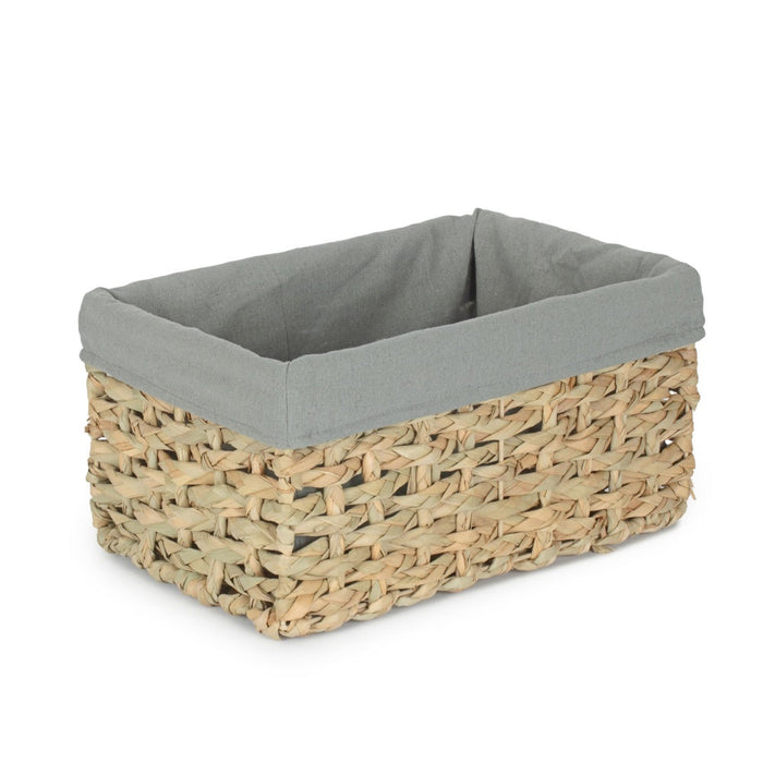 Red Hamper Thatch Grass Woven Storage Basket with Grey Cotton Lining