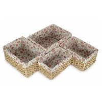 Red Hamper Thatch Grass Woven Storage Basket with Garden Rose Cotton Lining