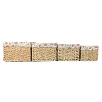 Thatch Grass Woven Storage Basket with Garden Rose Cotton Lining