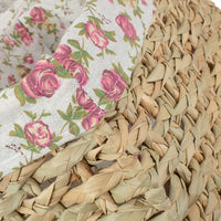Thatch Grass Woven Storage Basket with Garden Rose Cotton Lining