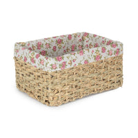 Thatch Grass Woven Storage Basket with Garden Rose Cotton Lining