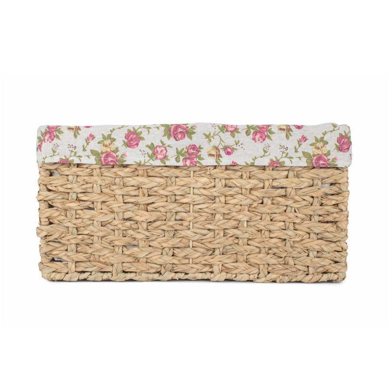 Thatch Grass Woven Storage Basket with Garden Rose Cotton Lining