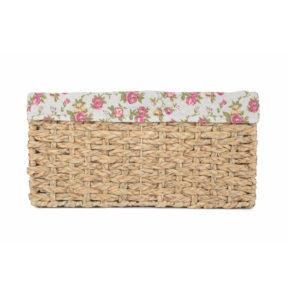 Red Hamper Thatch Grass Woven Storage Basket with Garden Rose Cotton Lining
