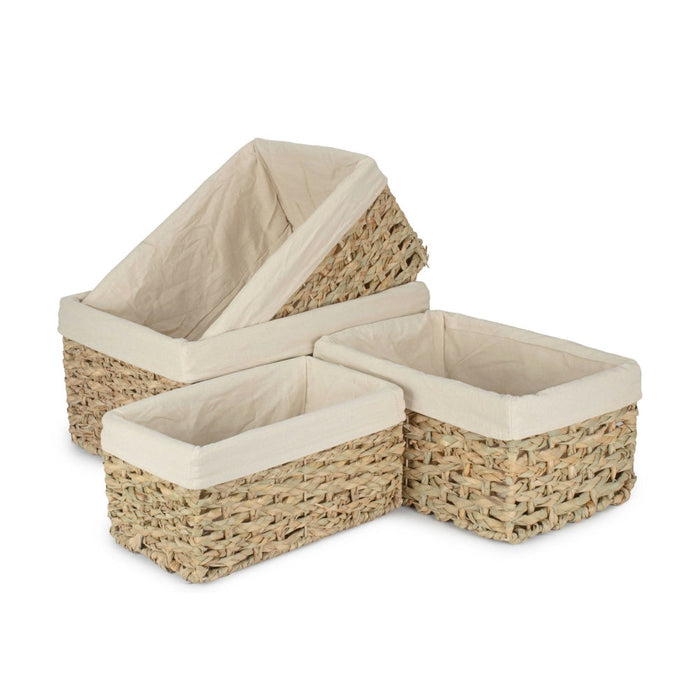 Red Hamper Thatch Grass Woven Storage Basket with White Cotton Lining