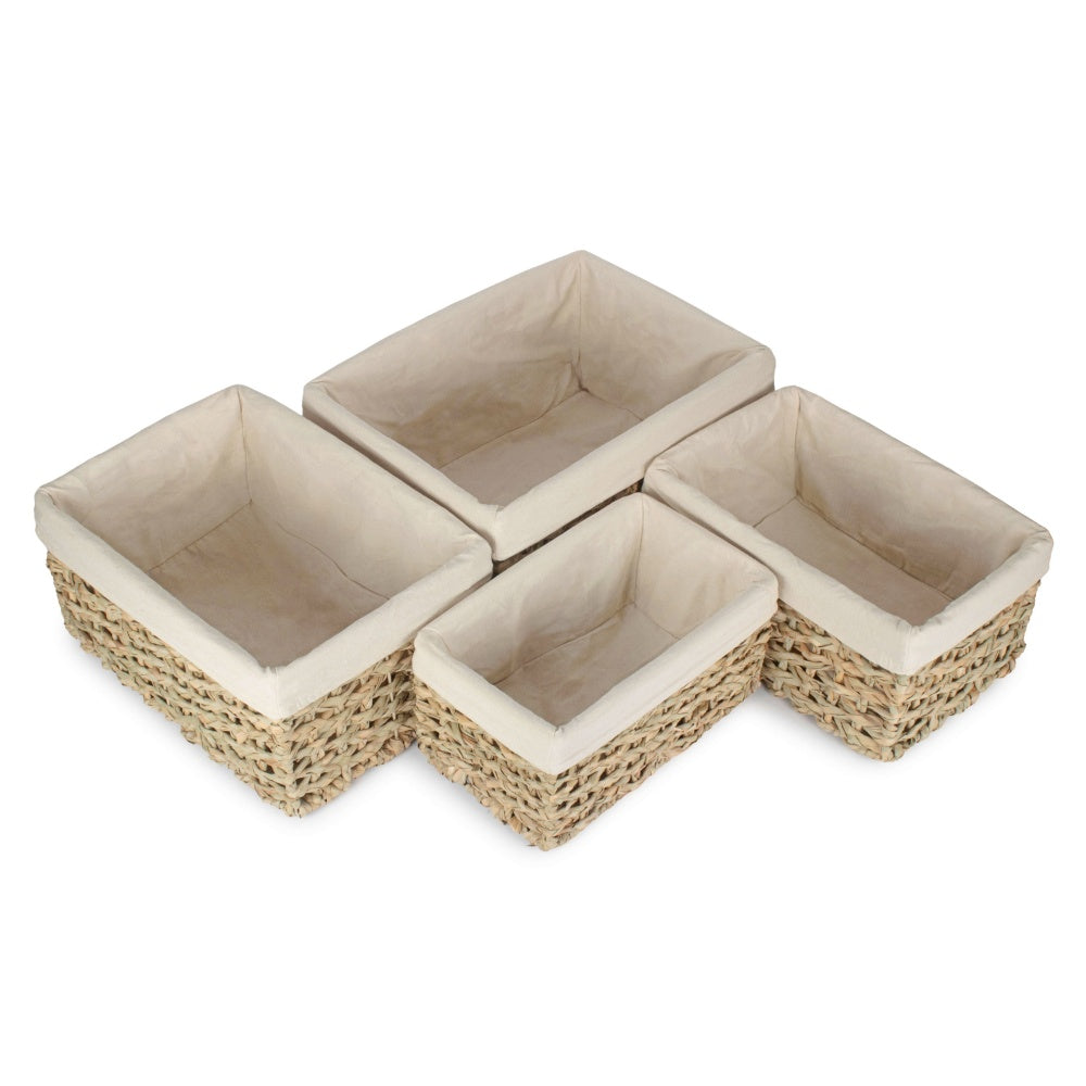 Red Hamper Thatch Grass Woven Storage Basket with White Cotton Lining