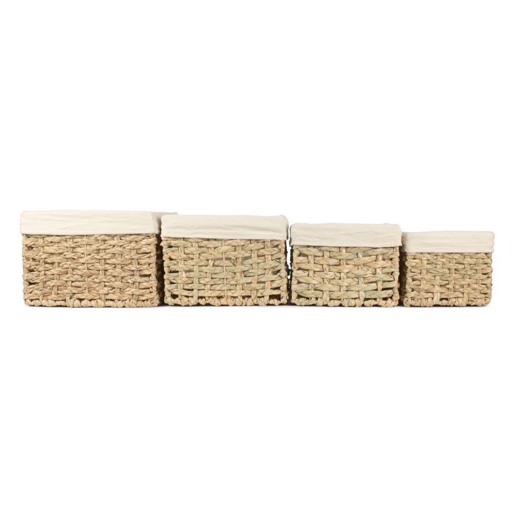 Red Hamper Thatch Grass Woven Storage Basket with White Cotton Lining