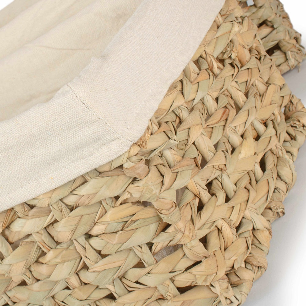 Red Hamper Thatch Grass Woven Storage Basket with White Cotton Lining