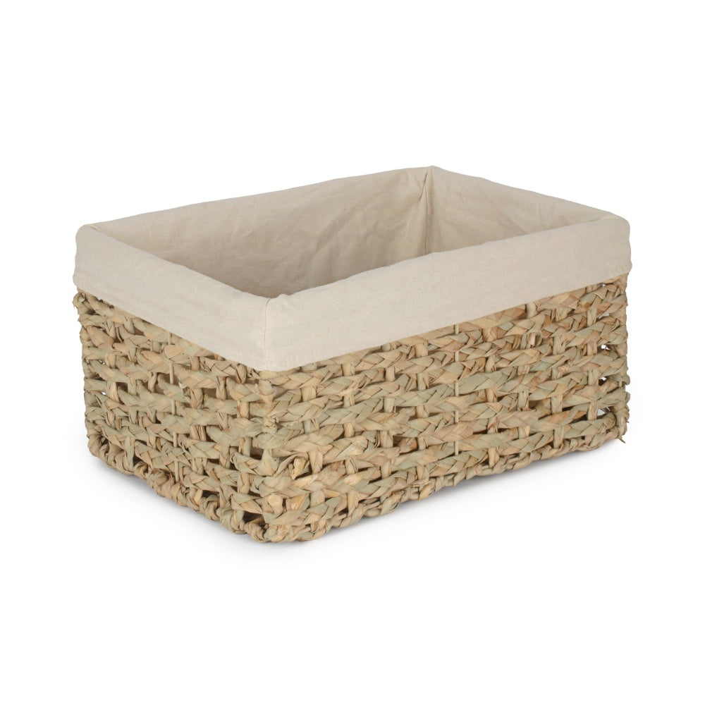 Red Hamper Thatch Grass Woven Storage Basket with White Cotton Lining