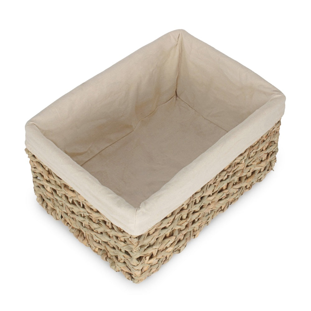 Red Hamper Thatch Grass Woven Storage Basket with White Cotton Lining