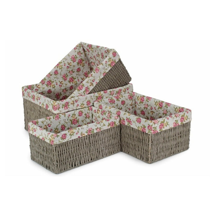 Red Hamper Garden Rose Paper Rope Storage Basket with Garden Rose Cotton Lining