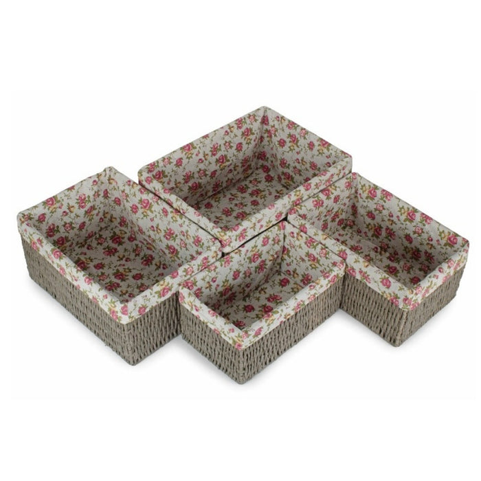Red Hamper Garden Rose Paper Rope Storage Basket with Garden Rose Cotton Lining