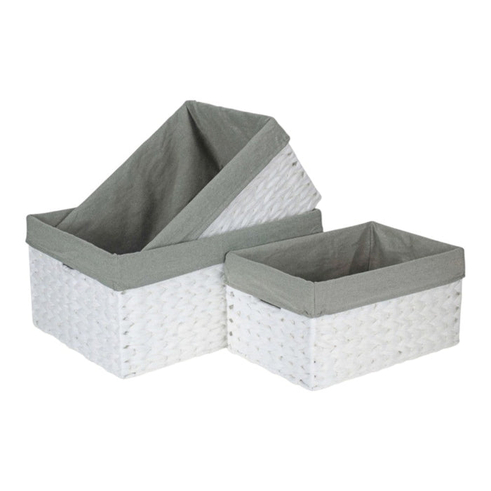 Red Hamper White Paper Rope Rectangular Storage Basket with Grey Cotton Lining