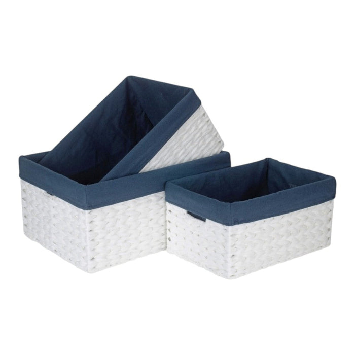 Red Hamper White Paper Rope Rectangular Storage Basket with Navy Blue Cotton Lining