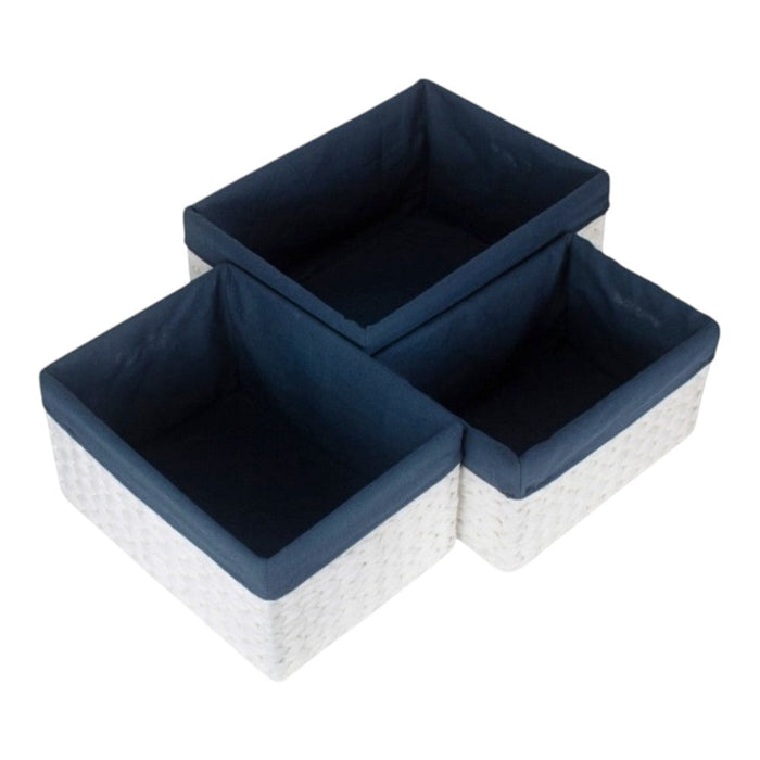 Red Hamper White Paper Rope Rectangular Storage Basket with Navy Blue Cotton Lining